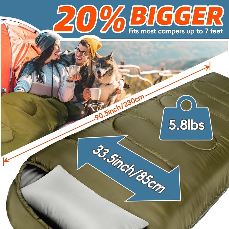 Mereza 0 Degree Winter Sleeping Bag for Adults Kids with Pillow, Cold Weather Sleeping Bag for 4 Season Camping Hiking Backpacking Sleeping Bags for Big and Tall - Image 2